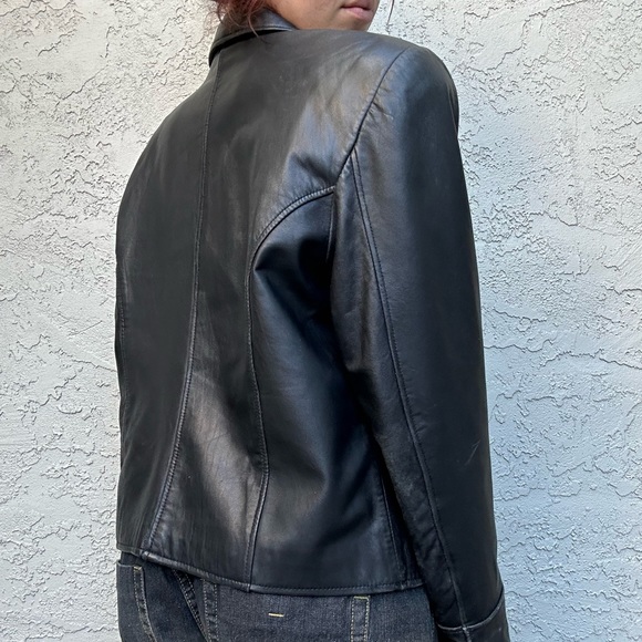 Vintage Y2k Black Leather Moto Jacket - Picture 7 of 12
